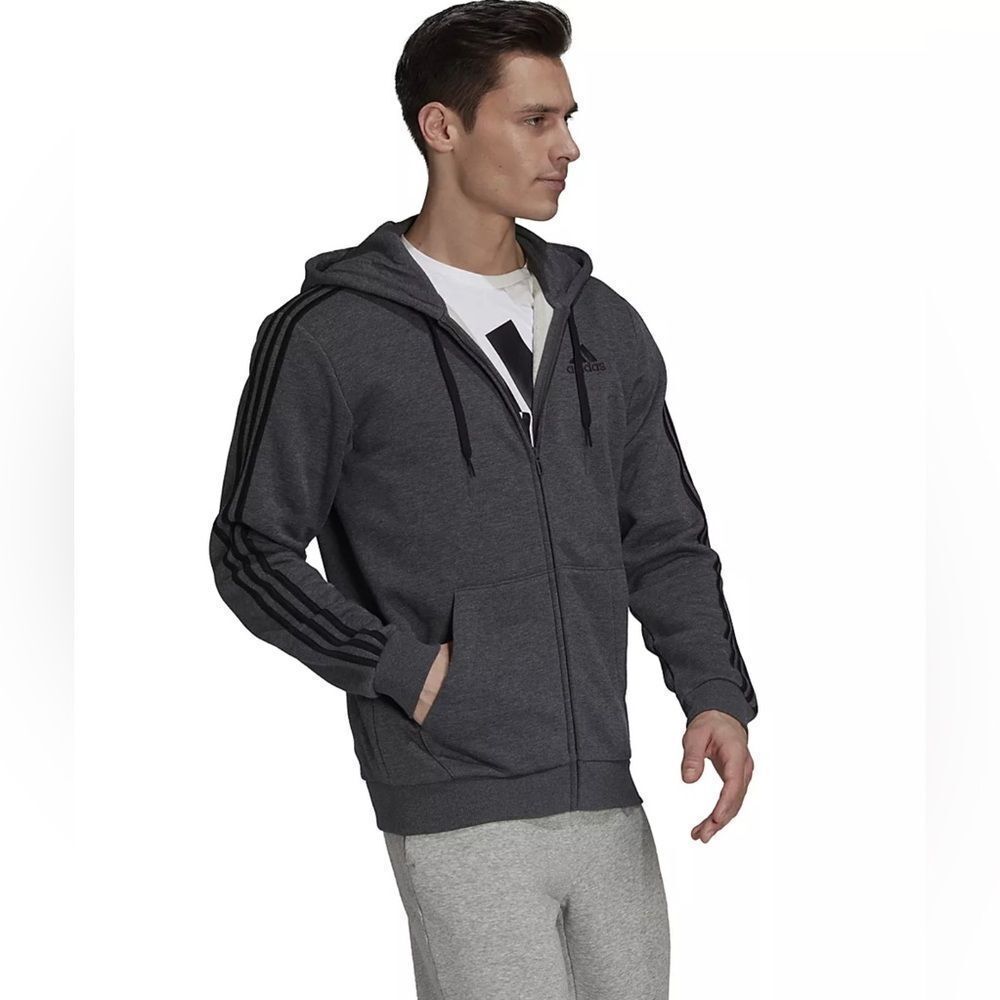 NWOT Adidas Men's Essentials 3 Stripe Full-Zip Hooded Track Top